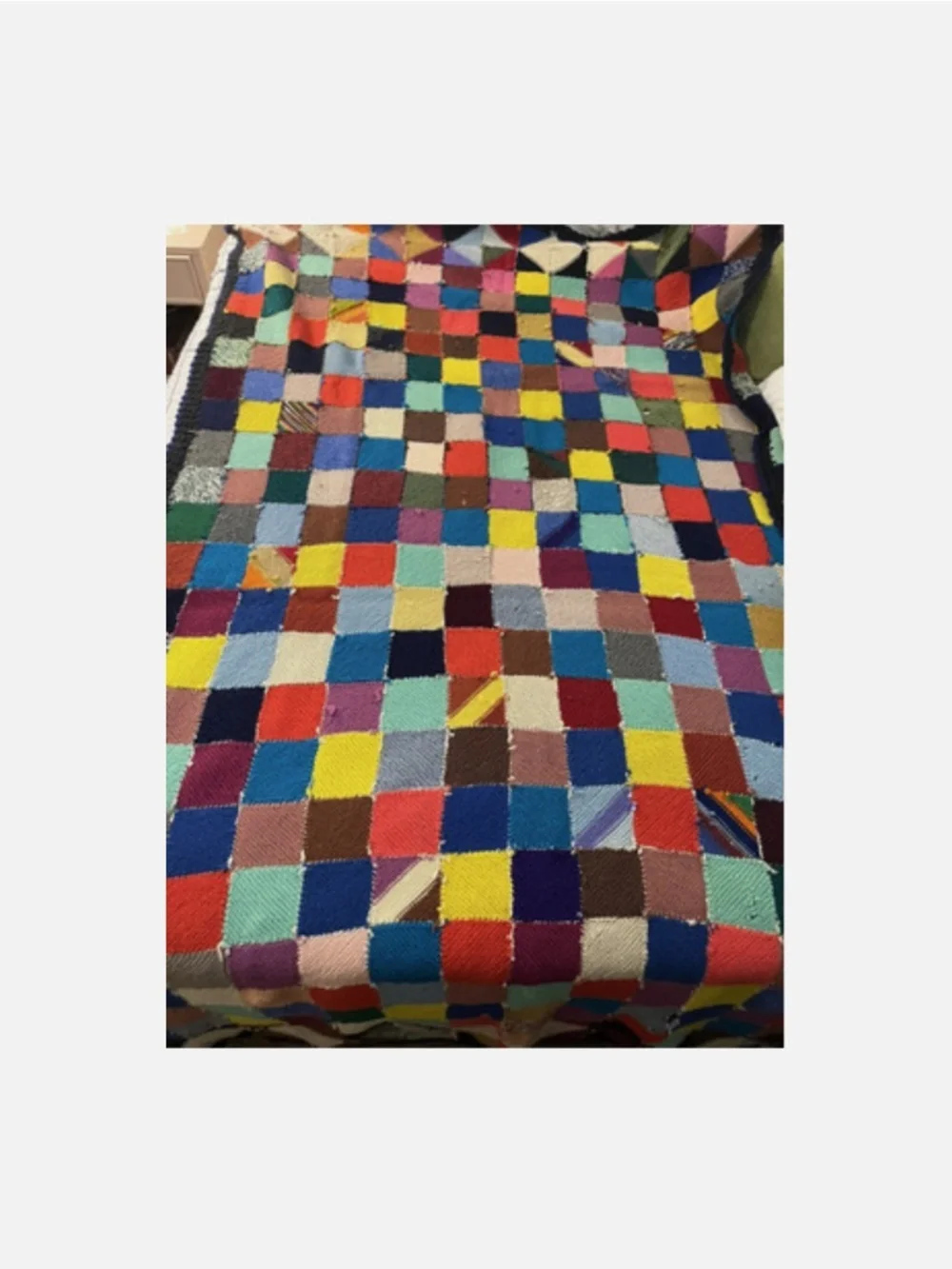 Vtg Large Hand Knit Colorful Crotchet Small Granny Squared Afghan Blanket 80x50
